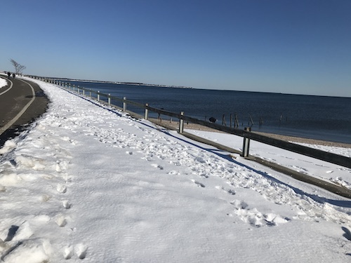 Leaving the Savin Rock Trail, walking toward the shore